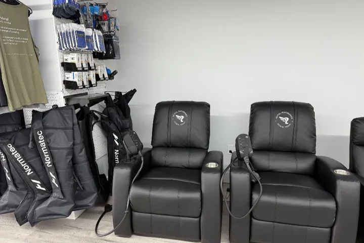 The Normatec compression lounge at Revival Performance Physical Therapy