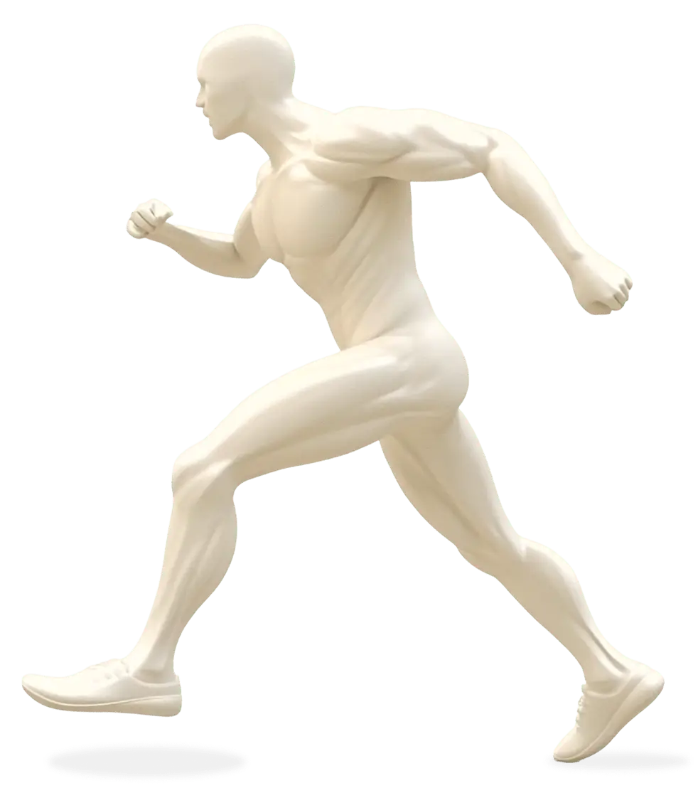 Front-facing body model highlighting six common areas we treat