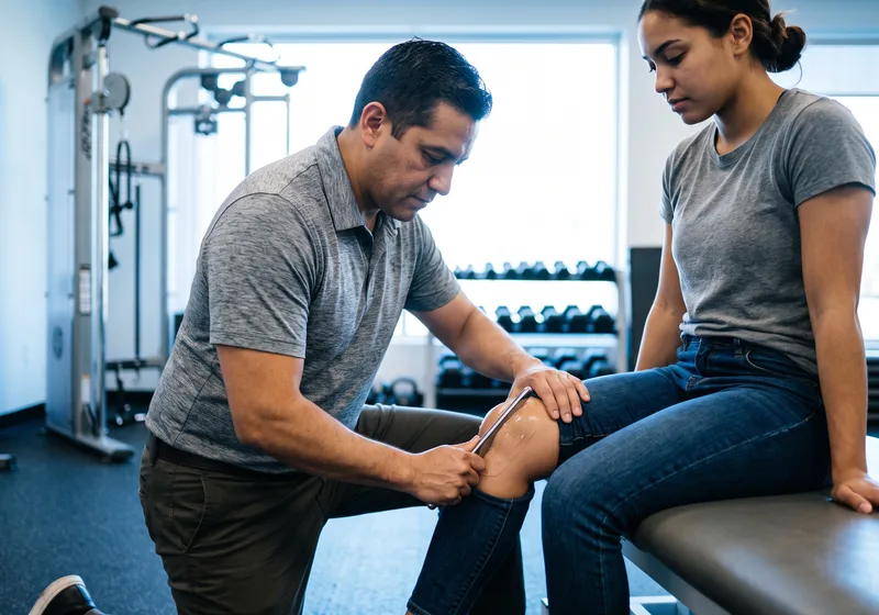 Clinician treating a patient&rsquo;s forearm with an ASTYM instrument