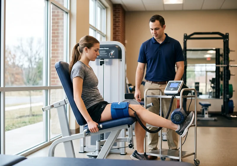 Patient training with a blood flow restriction cuff applied to the upper thigh